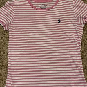 Polo by Ralph Lauren Pink and White Striped Tee